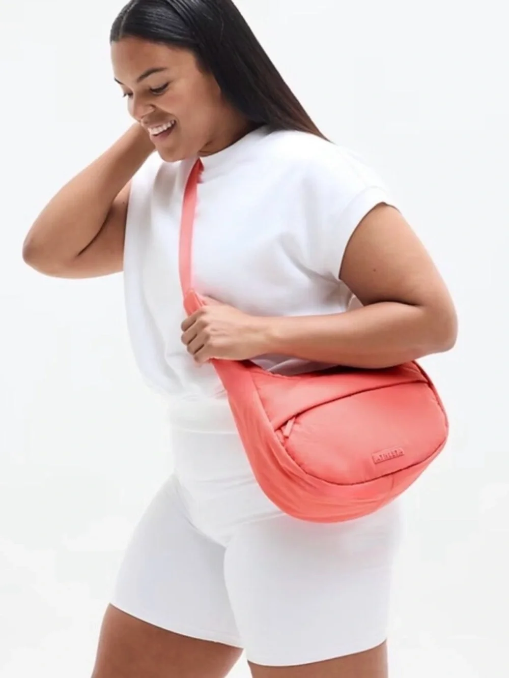 ATHLETA All About Small Crossbody Hobo Coral Puffer Bag NWT